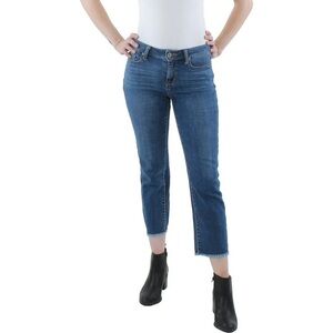 NEW Dkny Rivington 30/10 Mid-Rise Slim Straight Cropped Fray Hem Med Blue Jeans